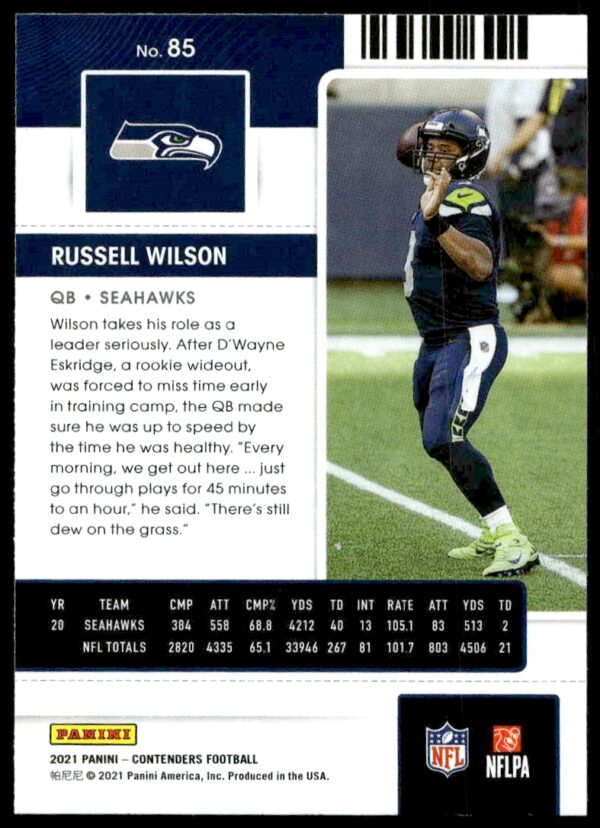 2021 Panini Contenders Russell Wilson #85 (Back)