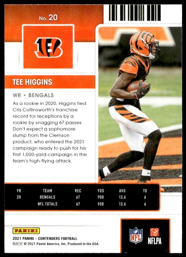 2021 Panini Contenders Tee Higgins #20 (Back)