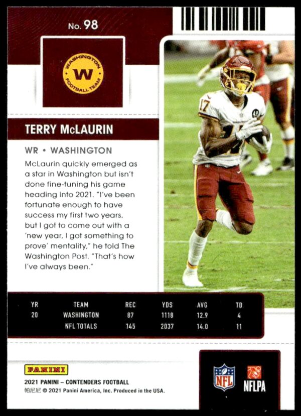 2021 Panini Contenders Terry McLaurin #98 (Back)