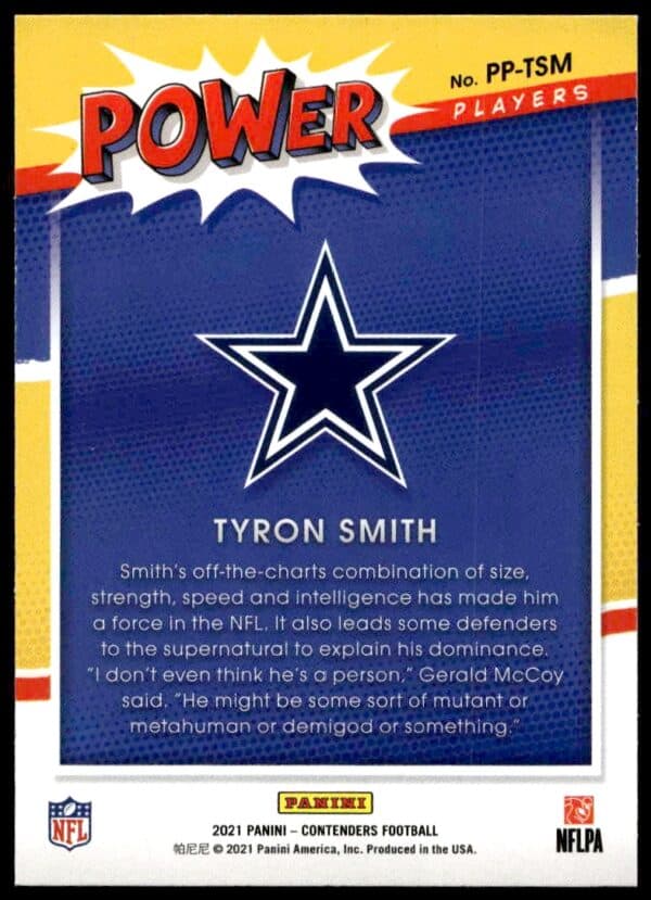 2021 Panini Contenders Tyron Smith Power Players #PP-TSM (Back)