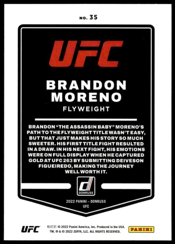 2022 Donruss UFC Brandon Moreno #35 (Back)