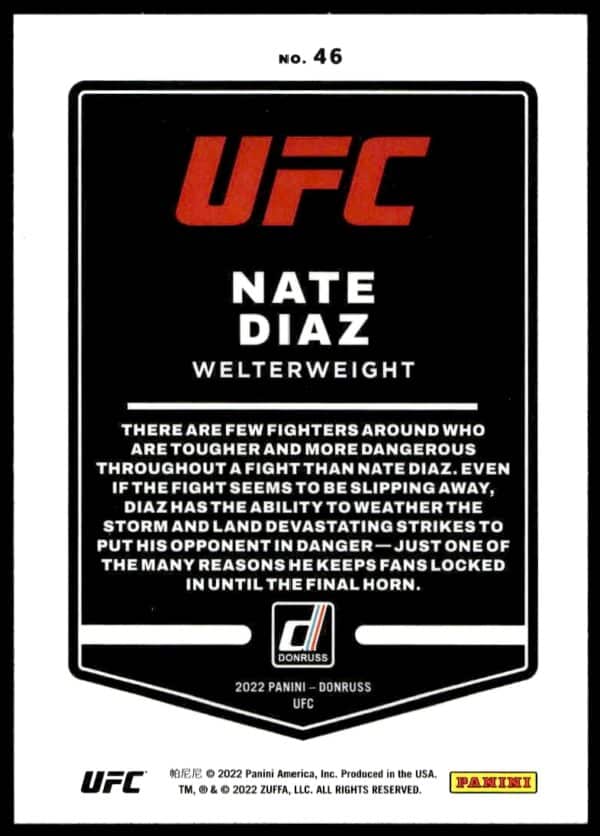 2022 Donruss UFC Nate Diaz #46 (Back)