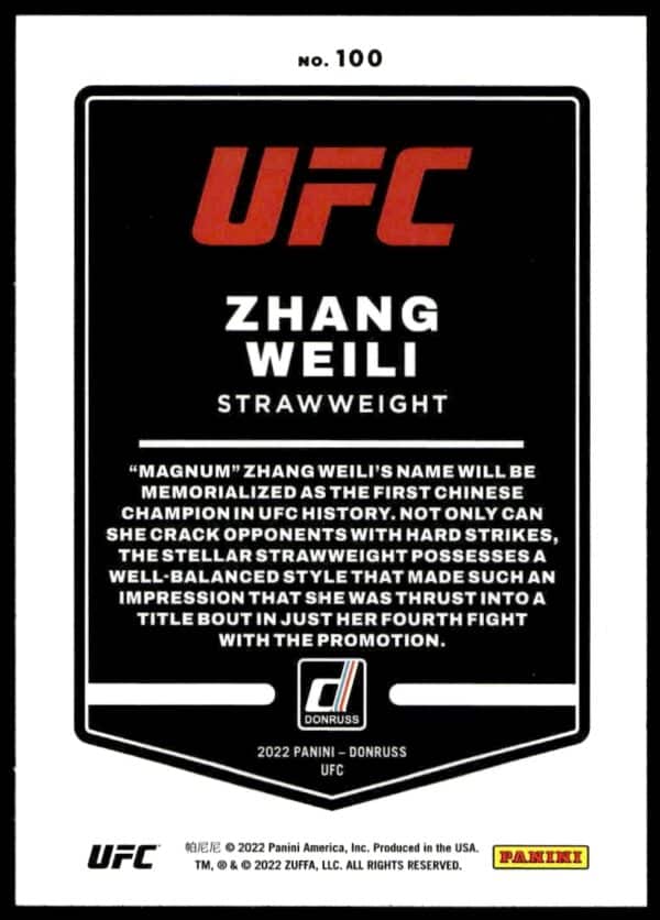 2022 Donruss UFC Zhang Weili #100 (Back)