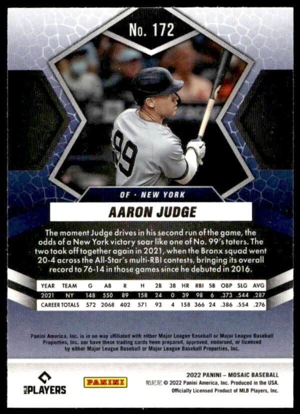 2022 Panini Mosaic Aaron Judge #172 (Back)