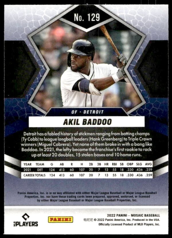 2022 Panini Mosaic Akil Baddoo #129 (Back)