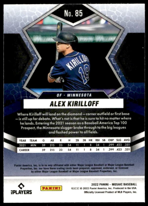 2022 Panini Mosaic Alex Kirilloff #85 (Back)