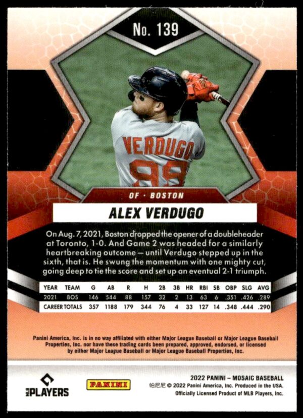 2022 Panini Mosaic Alex Verdugo #139 (Back)