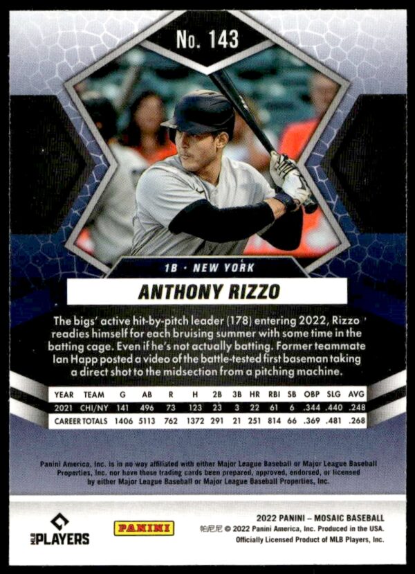 2022 Panini Mosaic Anthony Rizzo #143 (Back)