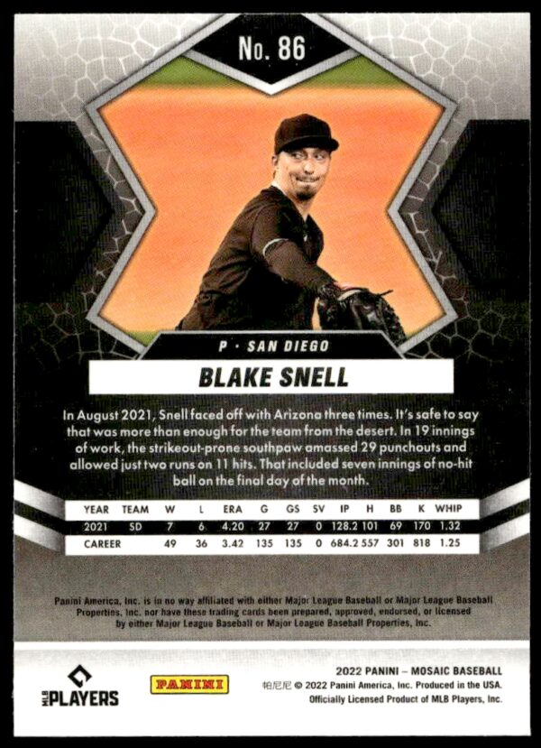 2022 Panini Mosaic Blake Snell #6 (Back)