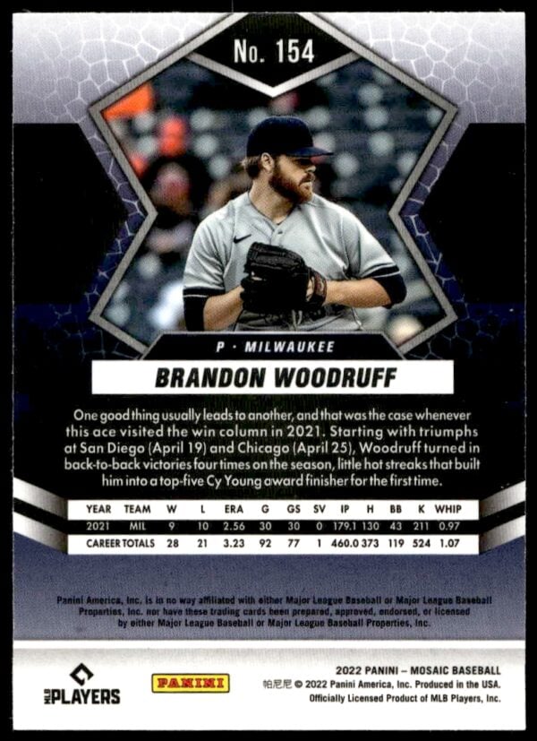 2022 Panini Mosaic Brandon Woodruff #154 (Back)