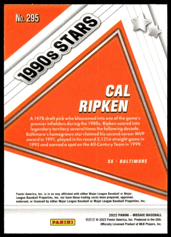 2022 Panini Mosaic Cal Ripken 1990s Stars #295 (Back)