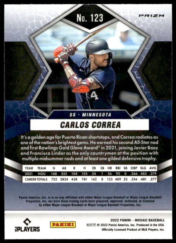 2022 Panini Mosaic Carlos Correa #123 (Back)