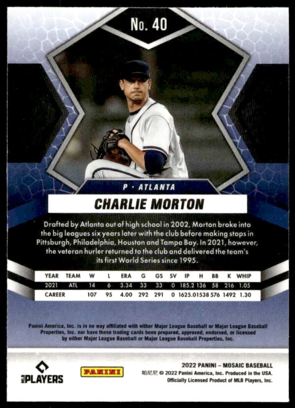 2022 Panini Mosaic Charlie Morton #40 (Back)