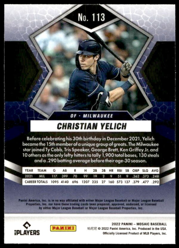 2022 Panini Mosaic Christian Yelich #113 (Back)