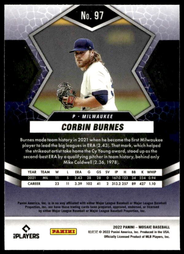 2022 Panini Mosaic Corbin Burnes #97 (Back)