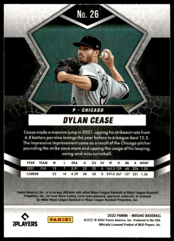 2022 Panini Mosaic Dylan Cease #26 (Back)