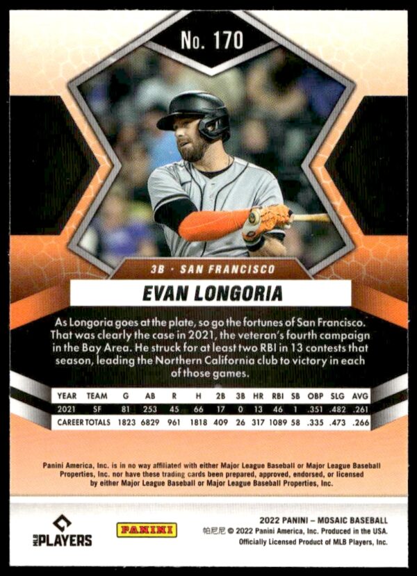 2022 Panini Mosaic Evan Longoria #170 (Back)