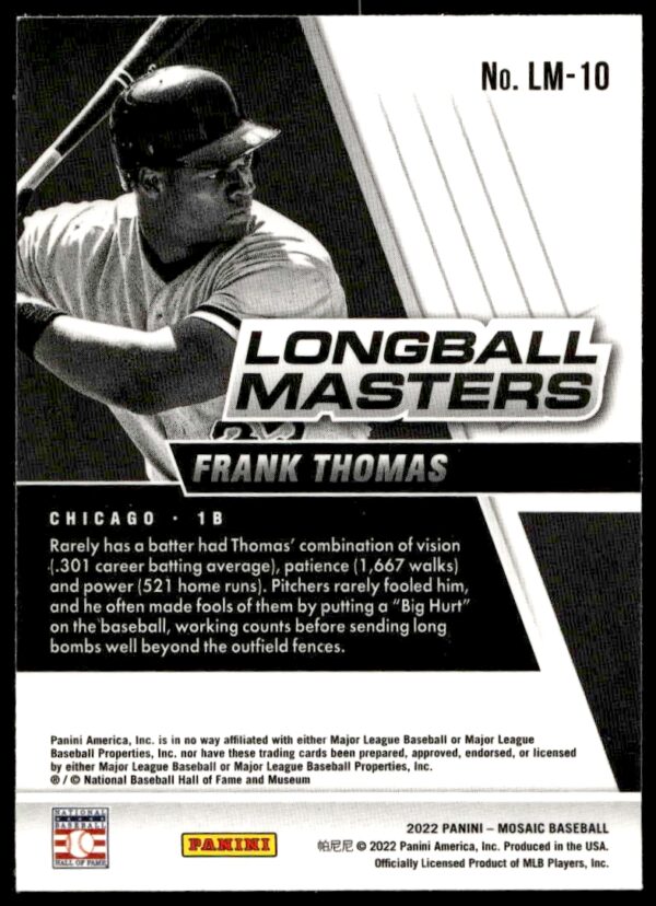 2022 Panini Mosaic Frank Thomas Longball Masters #LM-10 (Back)