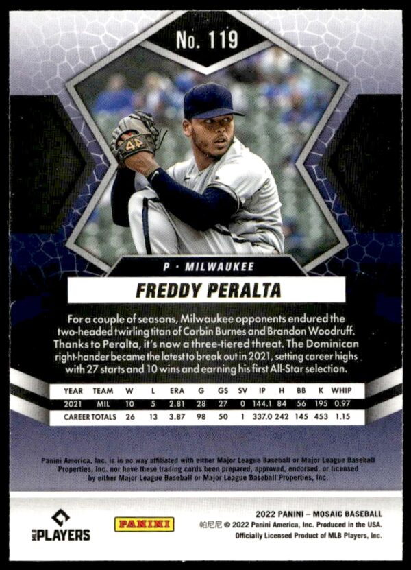 2022 Panini Mosaic Freddy Peralta #119 (Back)