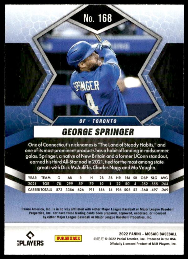 2022 Panini Mosaic George Springer #168 (Back)