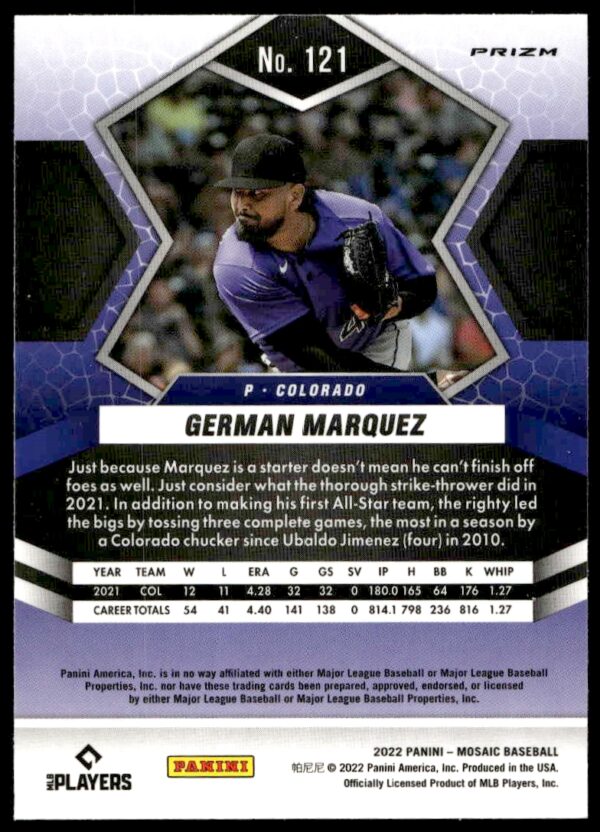 2022 Panini Mosaic German Marquez Mosaic Prizm #121 (Back)