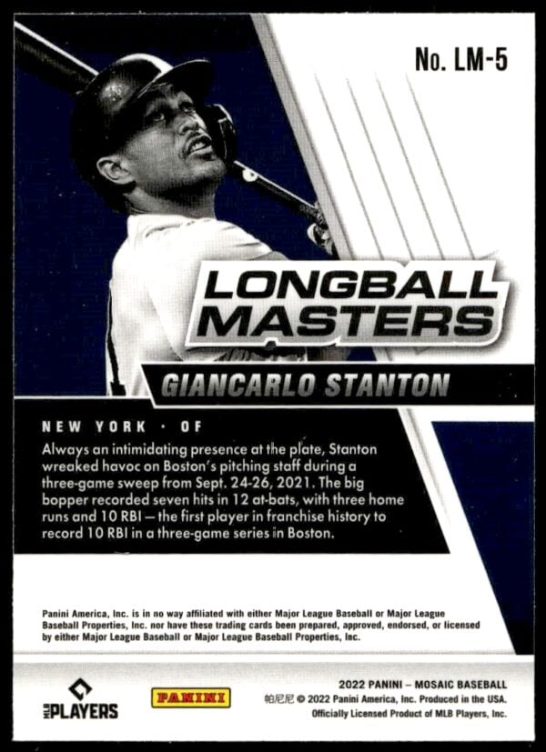 2022 Panini Mosaic Giancarlo Stanton Longball Masters #LM-5 (Back)