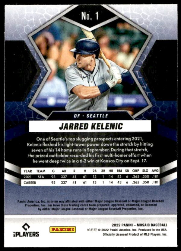 2022 Panini Mosaic Jarred Kelenic #1 (Back)