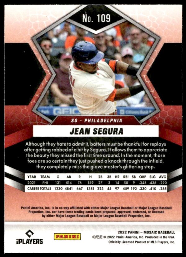 2022 Panini Mosaic Jean Segura #109 (Back)