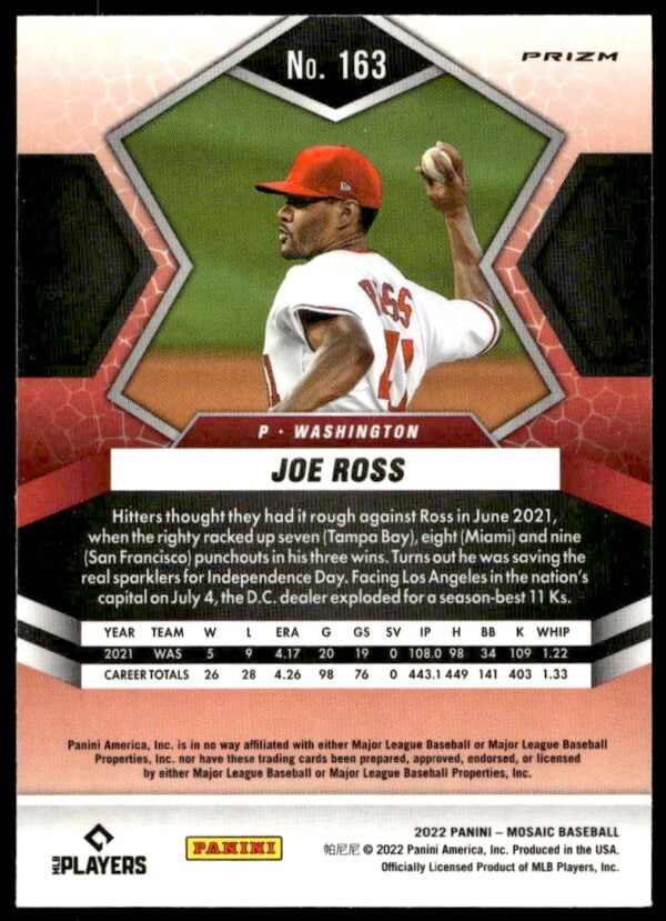 2022 Panini Mosaic Joe Ross Mosaic Prizm #163 (Back)