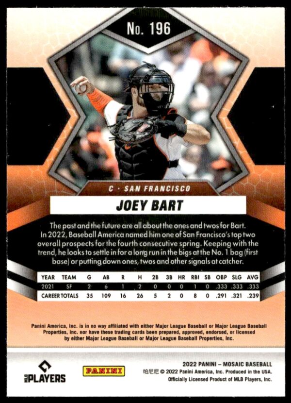 2022 Panini Mosaic Joey Bart #196 (Back)