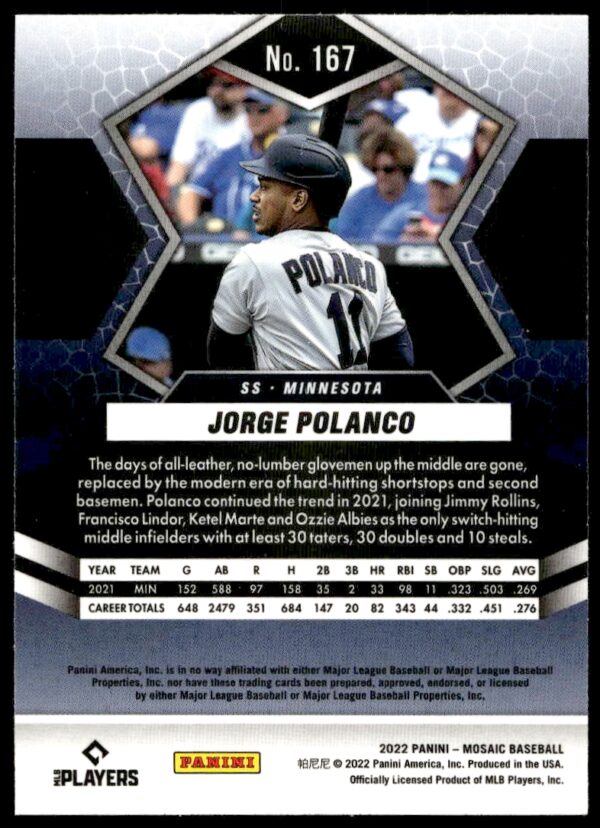 2022 Panini Mosaic Jorge Polanco #167 (Back)