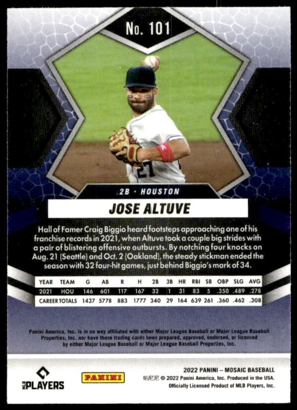 2022 Panini Mosaic Jose Altuve #101 (Back)