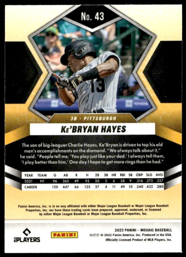 2022 Panini Mosaic Ke'bryan Hayes #43 (Back)