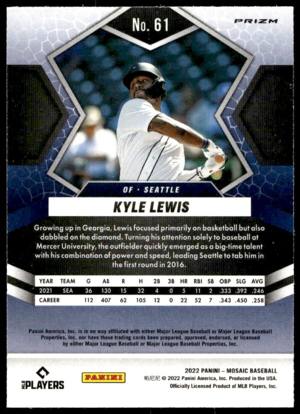 2022 Panini Mosaic Kyle Lewis Mosaic Prizm #61 (Back)