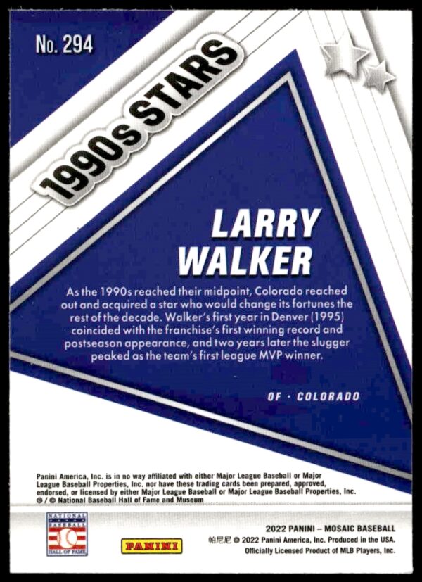 2022 Panini Mosaic Larry Walker 1990s Stars #294 (Back)