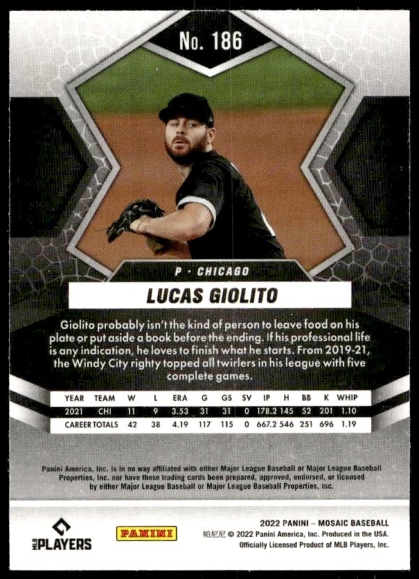 2022 Panini Mosaic Lucas Giolito #186 (Back)