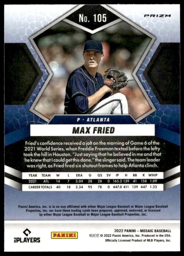 2022 Panini Mosaic Max Fried Mosaic Prizm #105 (Back)