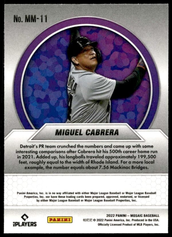 2022 Panini Mosaic Miguel Cabrera Men of Mastery #MM-11 (Back)