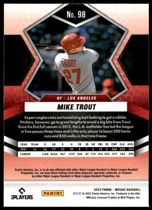 2022 Panini Mosaic Mike Trout #98 (Back)