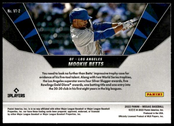 2022 Panini Mosaic Mookie Betts V Tool #VT-2 (Back)