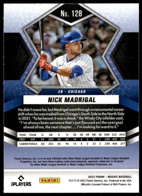 2022 Panini Mosaic Nick Madrigal #128 (Back)