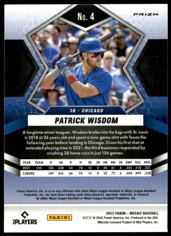 2022 Panini Mosaic Patrick Wisdom #4 (Back)