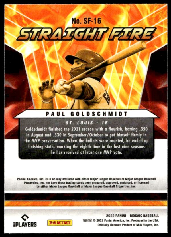 2022 Panini Mosaic Paul Goldschmidt Straight Fire #SF-16 (Back)