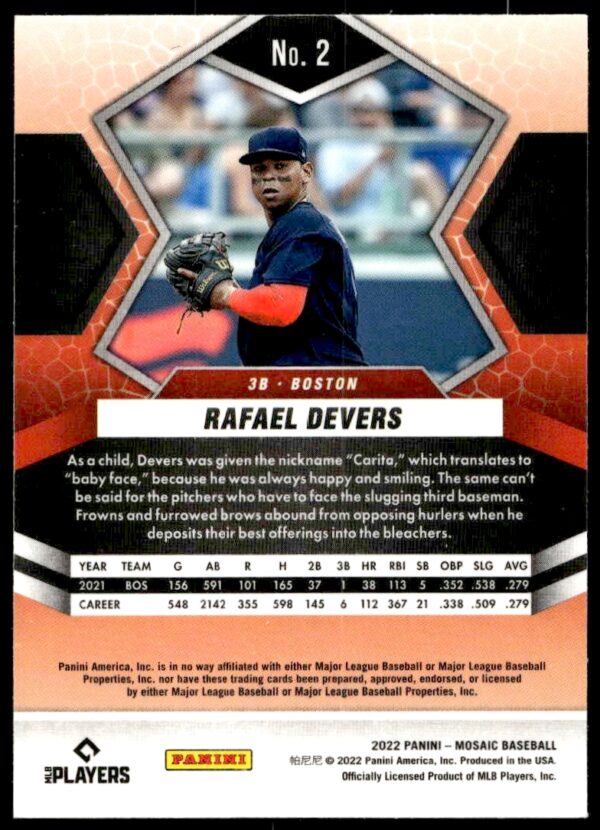 2022 Panini Mosaic Rafael Devers #2 (Back)