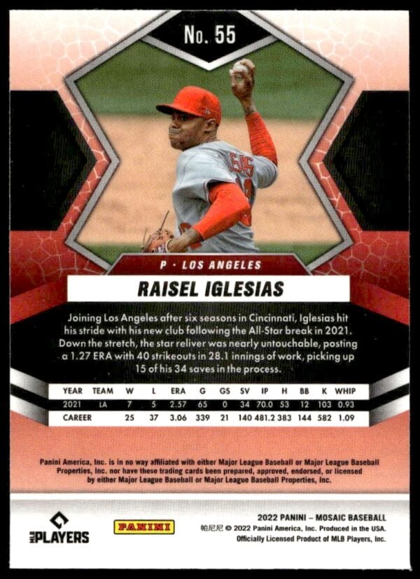 2022 Panini Mosaic Raisel Iglesias #55 (Back)