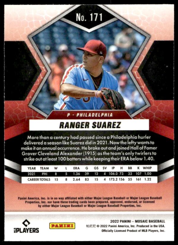 2022 Panini Mosaic Ranger Suarez #171 (Back)