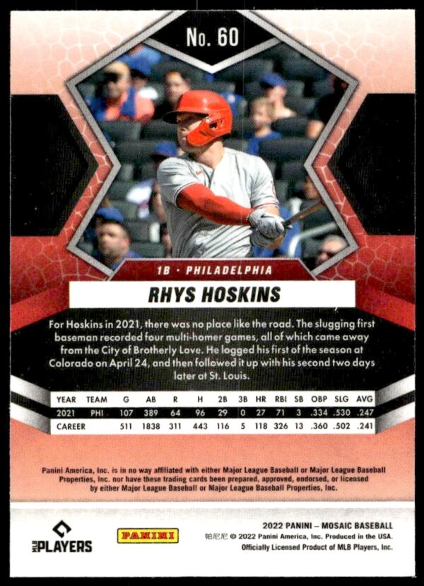 2022 Panini Mosaic Rhys Hoskins #60 (Back)