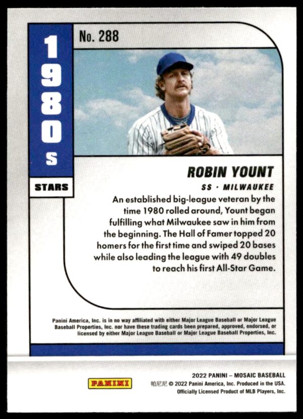 2022 Panini Mosaic Robin Yount 1980s Stars #288 (Back)