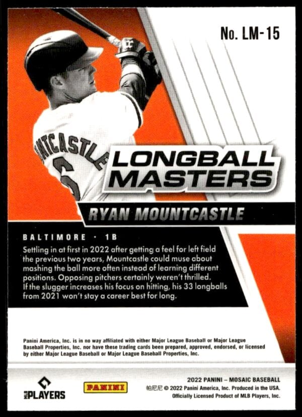 2022 Panini Mosaic Ryan Mountcastle Longball Masters #LM-15 (Back)