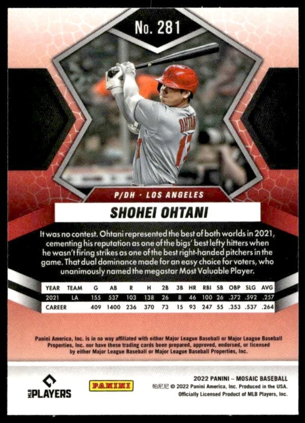 2022 Panini Mosaic Shohei Ohtani #281 (Back)